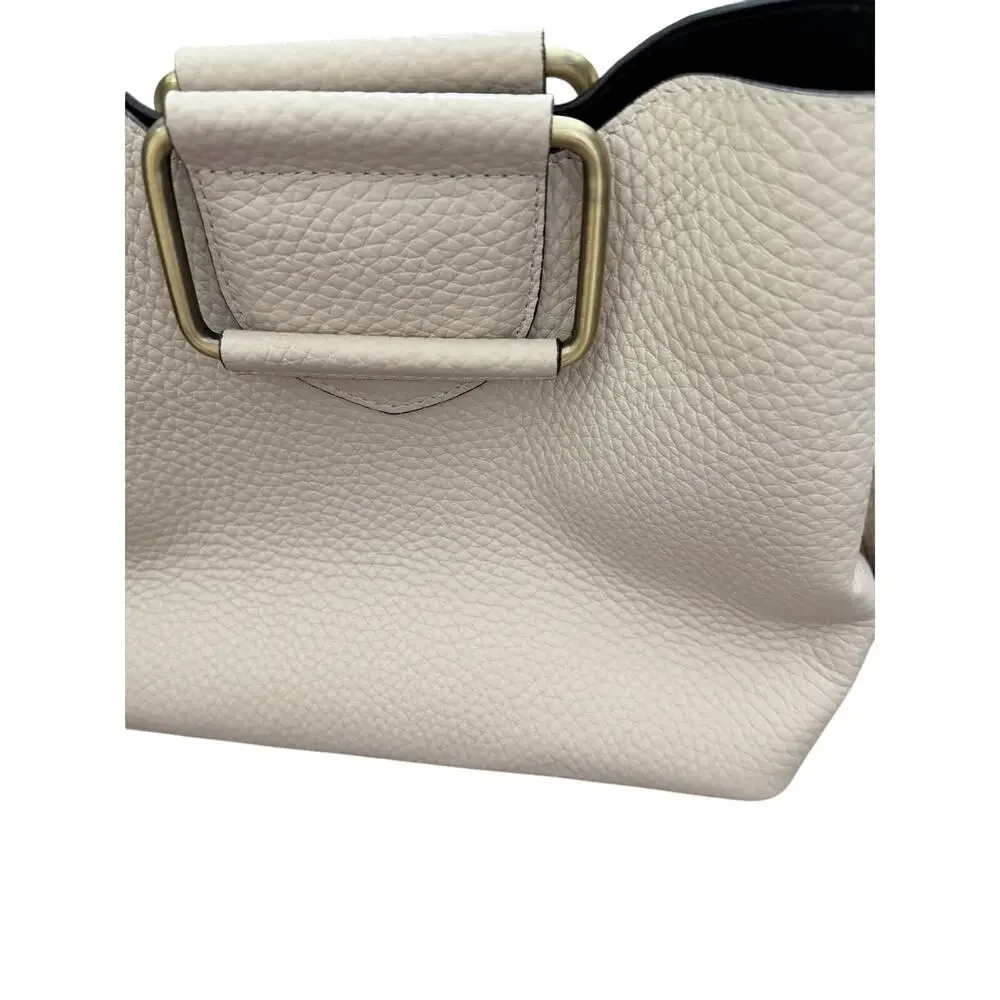 Isadora Handbag White Pebbled Italian Leather Top Metal Handle Bag